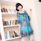 Meteshow - Frilled Print Pleated Chiffon Dress