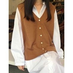 FROMBEGINNING - V-Neck Sleeveless Cardigan FROMBEGINNING - V-Neck Sleeveless Cardigan
