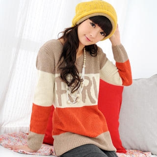 'FORU' Print Color-Block Sweater