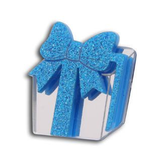 Sweet Blue Glitter Present Silver Ring