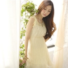 Tokyo Fashion - Lace-Yoke Gathered-Waist Pleated Dress