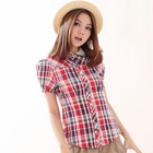 CatWorld - Crochet-Collar Plaid Blouse