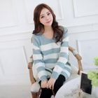 NamuDDalgi - V-Neck Striped Sweater Dress