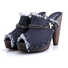 O.SA - Chain-Accent Studded Denim Clog Mules