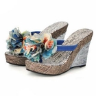 Grace Candy - Rosette Appliqué Sequined Thong Wedges