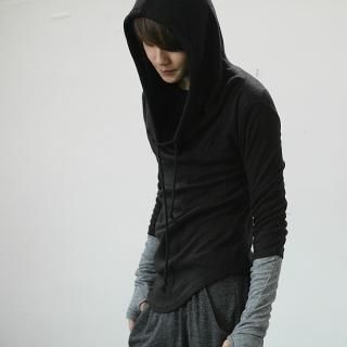 Thumbhole-Sleeve Hooded Pullover