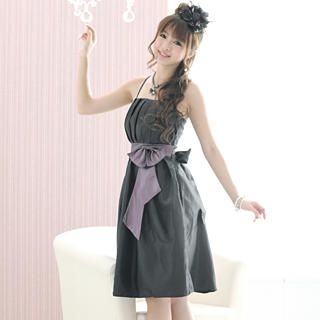 Bow-Accent Tie-Back Empire Ruffle Dress
