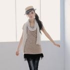 OrangeBear - Bow-Accent Lace-Hem Top