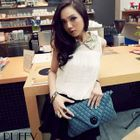 PUFFY - Sequined-Collar Pleated Chiffon Long Top