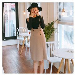 Cherryville - Button-Trim Suspenders Skirt Cherryville - Button-Trim Suspenders Skirt