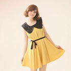 CatWorld - Contrast-Collar Tie-Waist Dress
