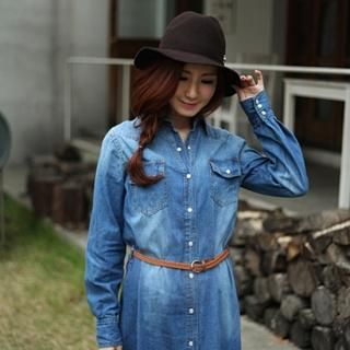 Set: Washed Denim Shirtdress + Woven Belt Set: Washed Denim Shirtdress + Woven Belt