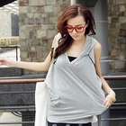 OrangeBear - Sleeveless Draped-Pocket Hooded Top