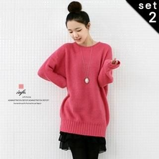 Set: Wool Blend Sweater + Layered Chiffon-Hem Slipdress Set: Wool Blend Sweater + Layered Chiffon-Hem Slipdress