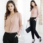 Jcstyle - V-Neck Ruffled Chiffon Blouse