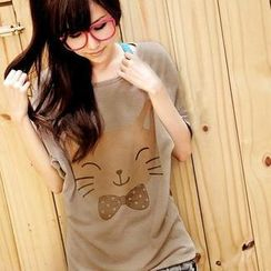 JVL - Cat Print Batwing Top JVL - Cat Print Batwing Top