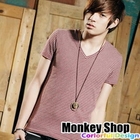 Monkey Shop - Striped V-Neck Short-Sleeve Tee