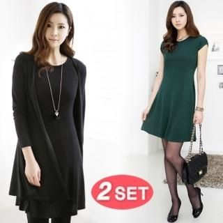 Set: V-Neck Cardigan + Sleeveless Dress Set: V-Neck Cardigan + Sleeveless Dress