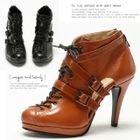 MODELSIS - Genuine Leather Belted Lace-Up Ankle Boots