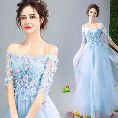 Angel Bridal - 露肩珠飾貼花晚禮服 Angel Bridal - 露肩珠飾貼花晚禮服