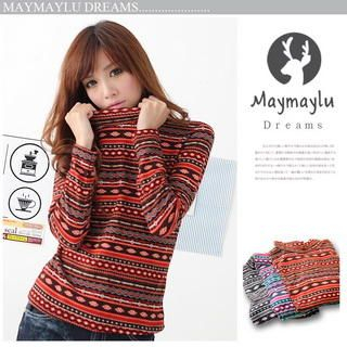 Nordic-Patterned Turtleneck Top