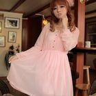 Princess Show - Lace Collar Gathered-Waist Chiffon Dress