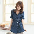 eFashion - Tab-Sleeve Drawstring Hooded Shirt