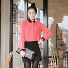 LORIKEET - Set: Contrast-Collar Chiffon Blouse + Zip-Back Miniskirt