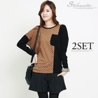 Stylementor - Set: Color-Block Dotted Sweater + Pleated Shorts
