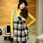 JK2 - Inset Faux-Fur Vest Plaid Tunic
