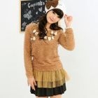 59 Seconds - Set: Tulle Hem Furry Top + Brooches