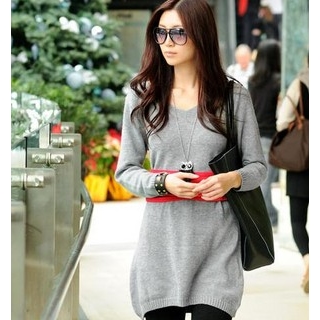 V-Neck Sweater Dress (Waist Band not Included) V-Neck Sweater Dress (Waist Band not Included)