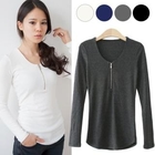 HAPPY CAT - Zip-Accent Long-Sleeve Top
