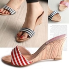 Marcella - Striped Wedge Mules