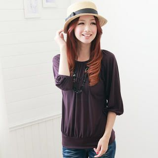 3/4-Sleeve Shirred Top