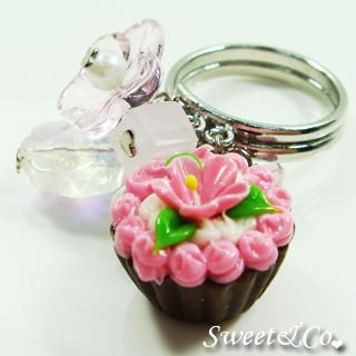 Sweet Floral Chocolate Cupcake Pearl Silver Ring
