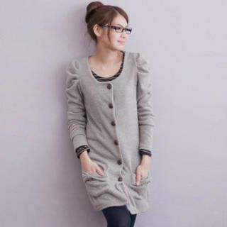 Shirred-Sleeve Bow-Accent Cardigan