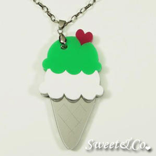 Green Mirror Ice-Cream Silver Necklace
