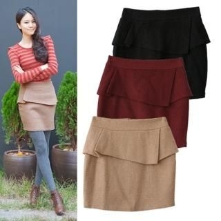 Peplum Wool Blend Pencil Skirt