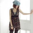 MYHEART - Sleeveless Floral Chiffon Babydoll Dress