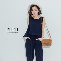 PUFII - 后开衩假两件背心雪纺连身长裤 PUFII - 后开衩假两件背心雪纺连身长裤