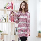 MiMiGirl - Set: V-Neck Striped Knit Dress with Knit Scarf