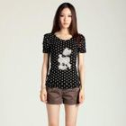 O.SA - Beaded Ruched-Sleeve Dotted Top