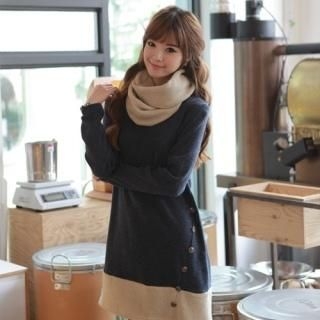 Set: Contrast-Trim Knit Dress + Circle Knit Scarf