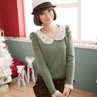 CatWorld - Shirred-Sleeve Crochet-Collar Knit Top