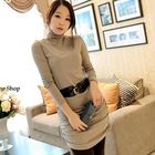 Jack Grace - Ruched-Side Turtleneck Minidress
