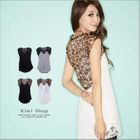 Kiwi Shop - Chiffon-Panel Patchwork V-Neck Top