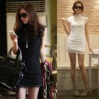 NunBusin - Mock-Neck Shirred Sheath Lace Dress