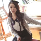 pinkycat - Contrast-Trim Long-Sleeve Chiffon Top