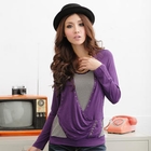 RingBear - Inset Striped Long Sleeve Blouse